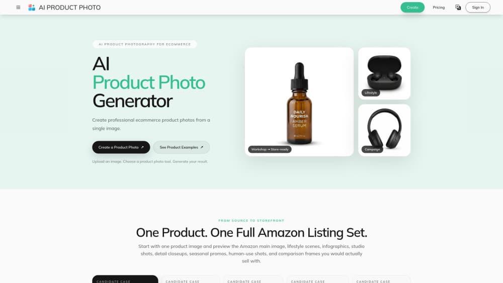 Interface preview of AI PRODUCT PHOTO