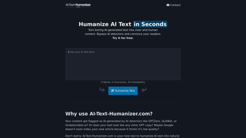 AI-Text-Humanizer.com 的介面預覽
