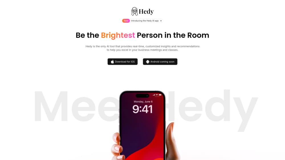 Hedy: AI Meeting Coach & Notes 的介面預覽