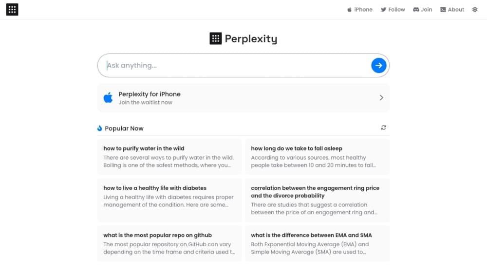 Interface preview of Perplexity - Ask Anything