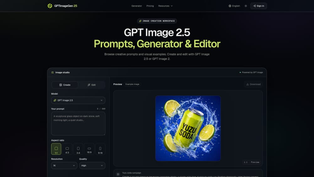 Interface preview of GPT Image 2.5