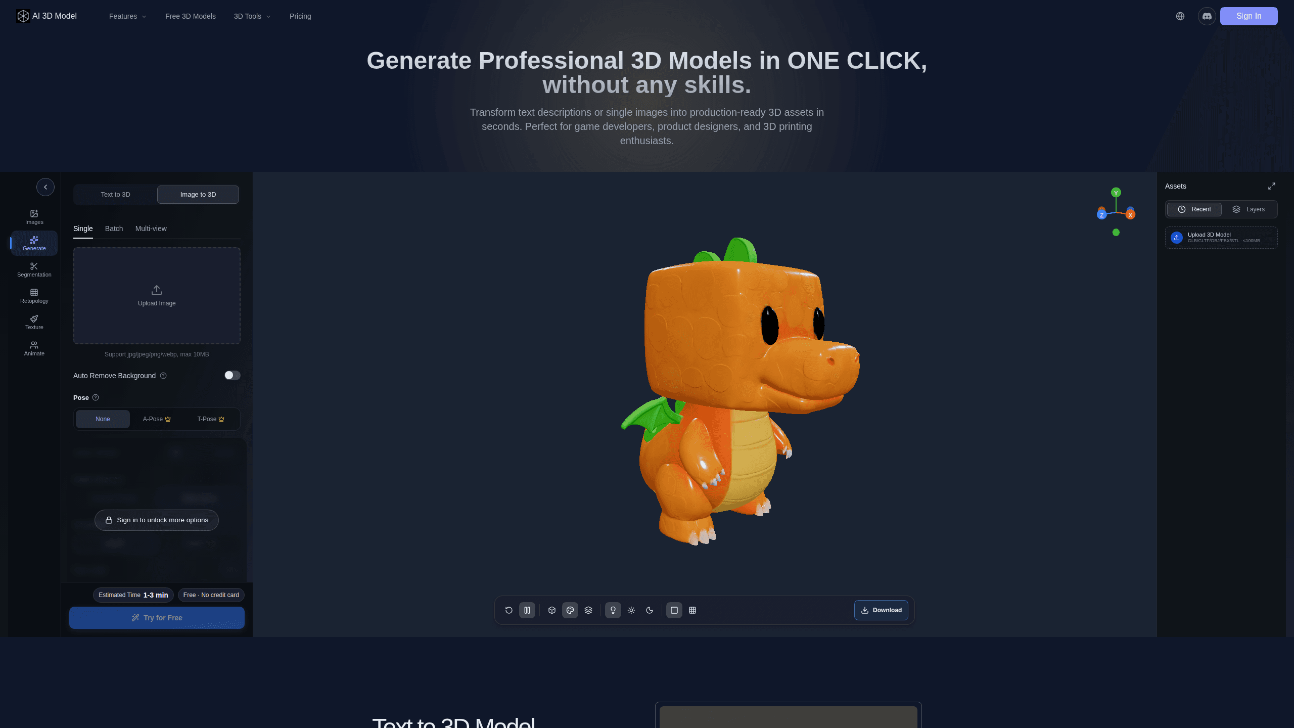 Interface preview of AI 3D Model Generator