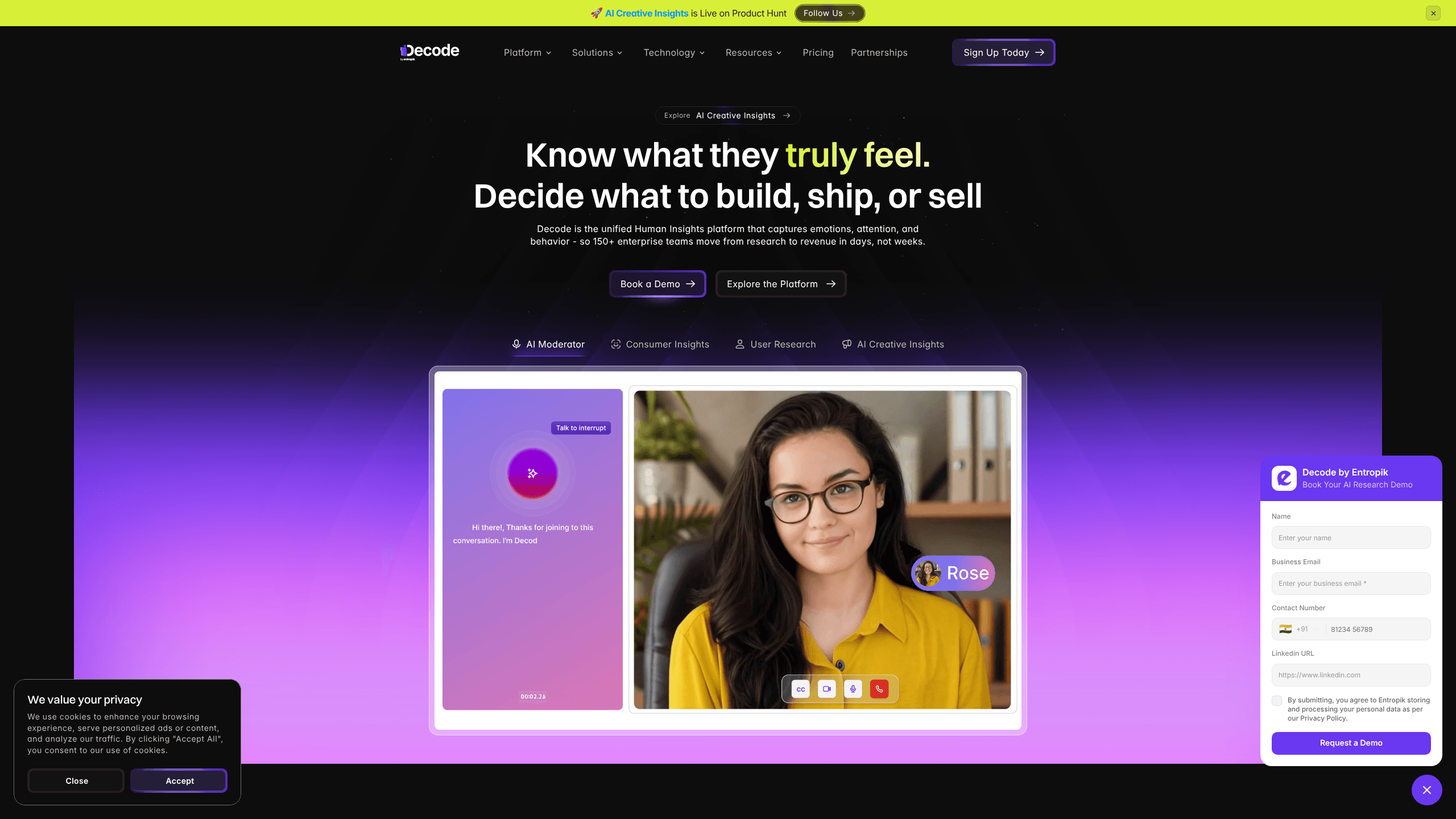 Interface preview of Decode by Entropik