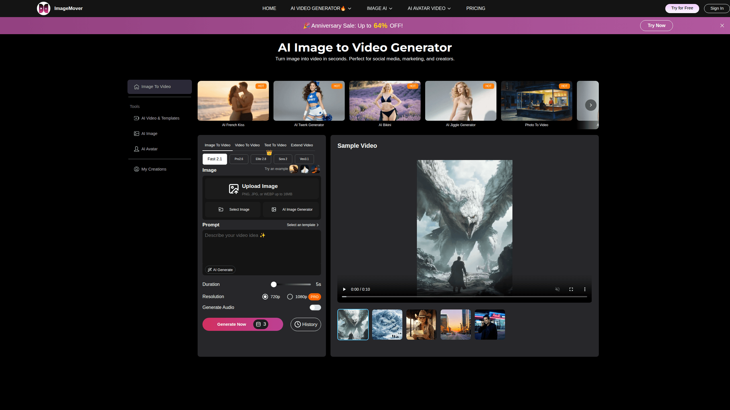 Interface preview of Image To Video AI Imagemover
