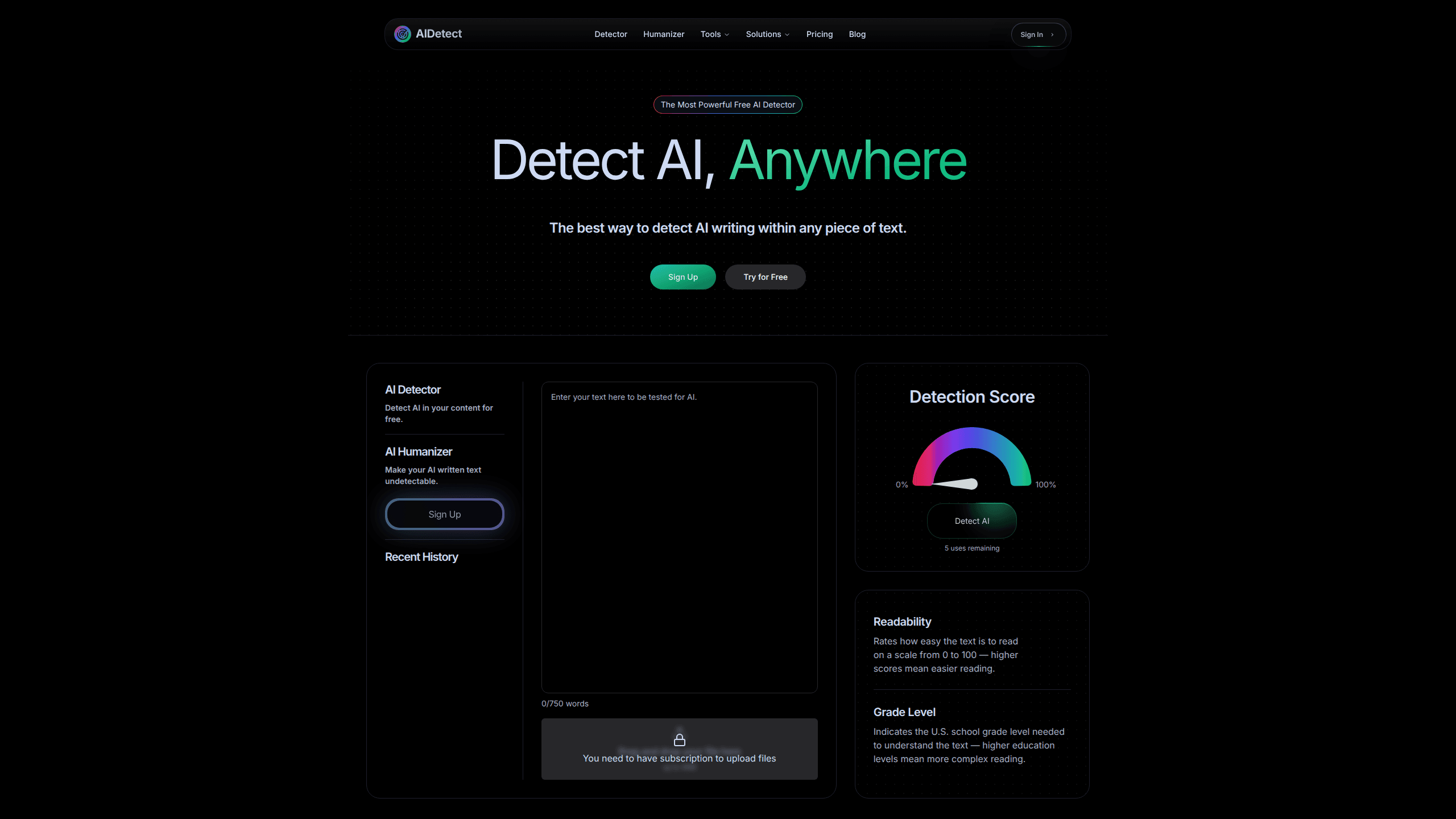 AI Detect 的介面預覽