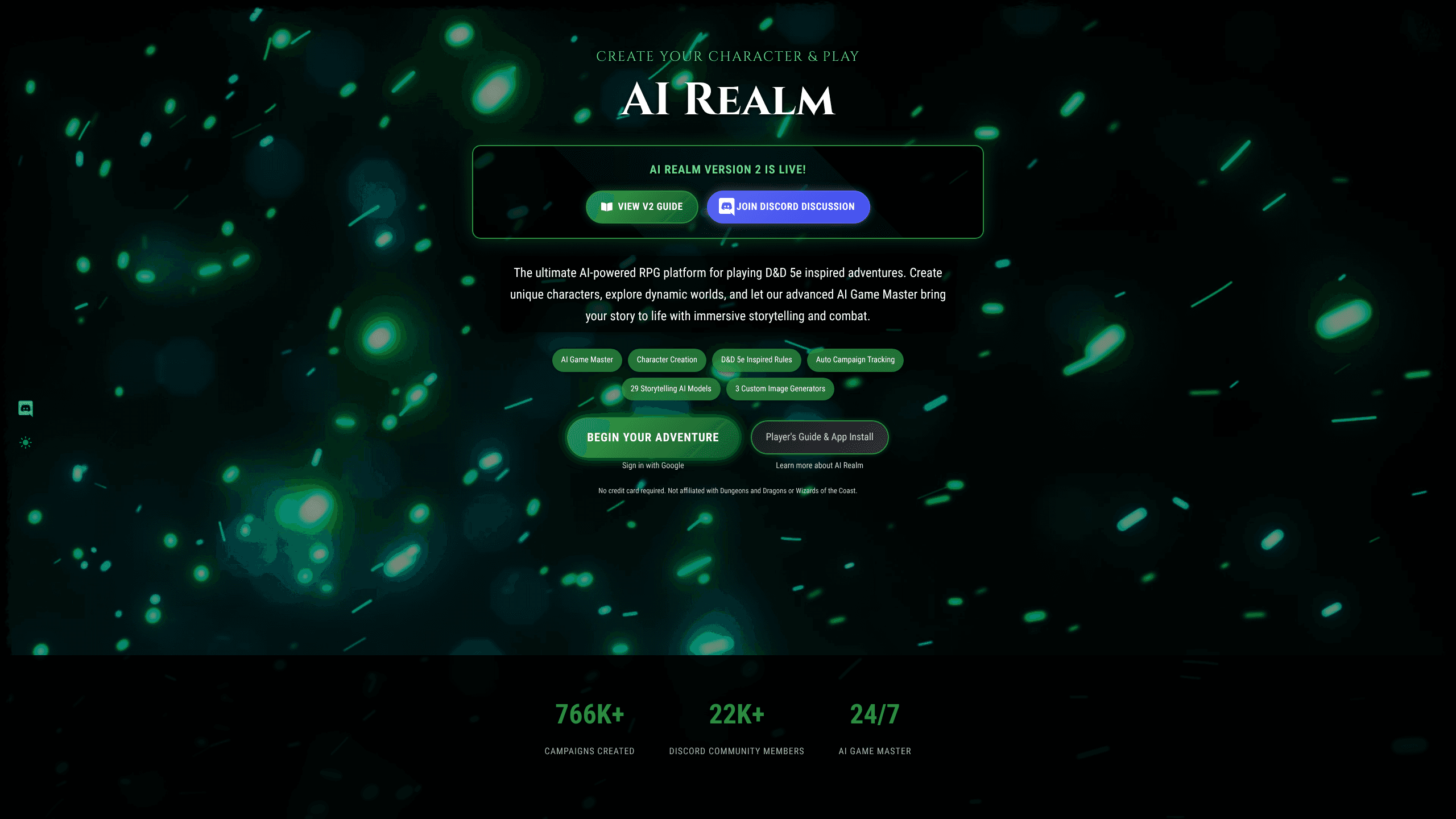 Vorschau der Oberfläche von AI Realm AI Game Master