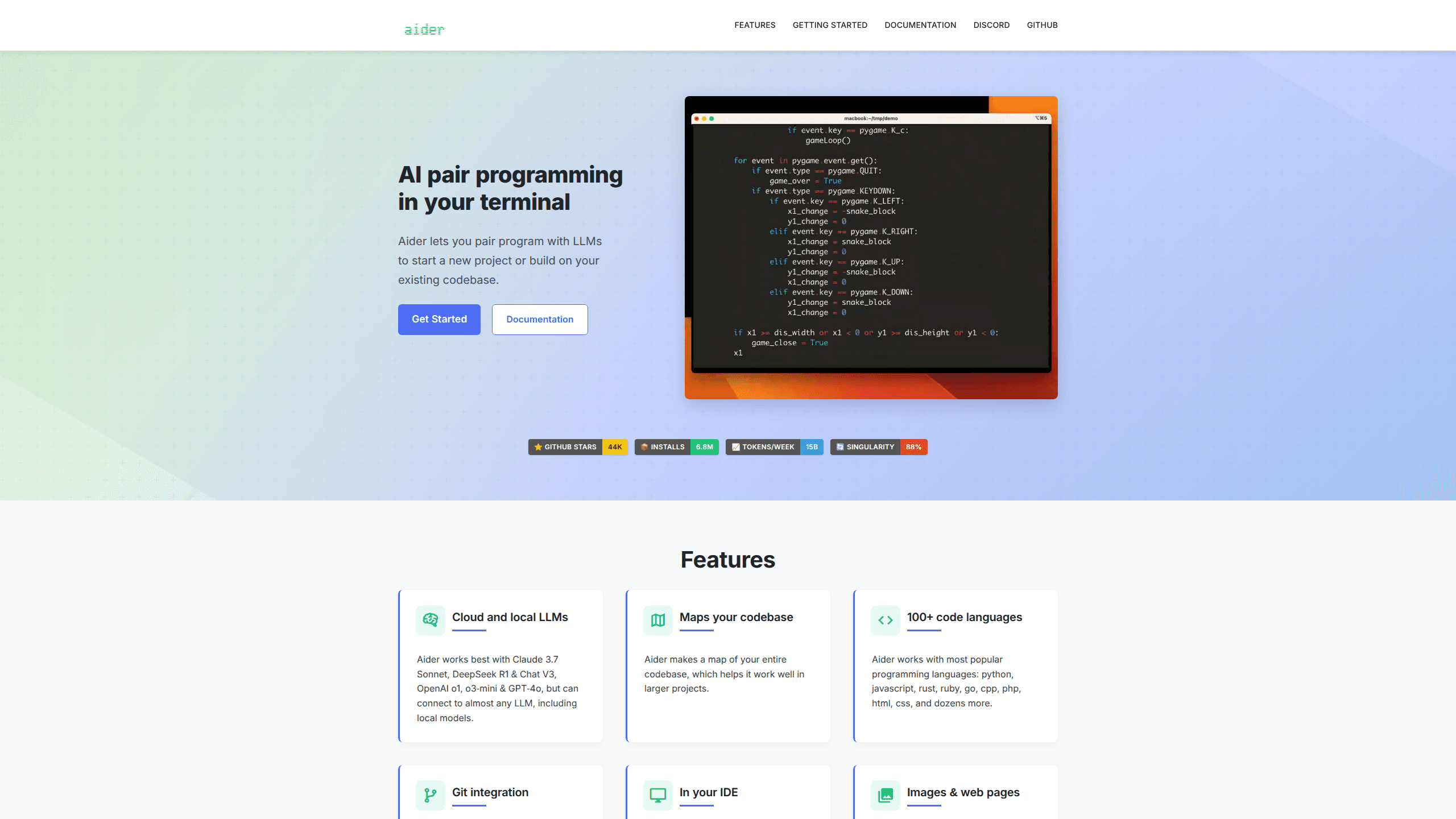 Interface preview of Aider