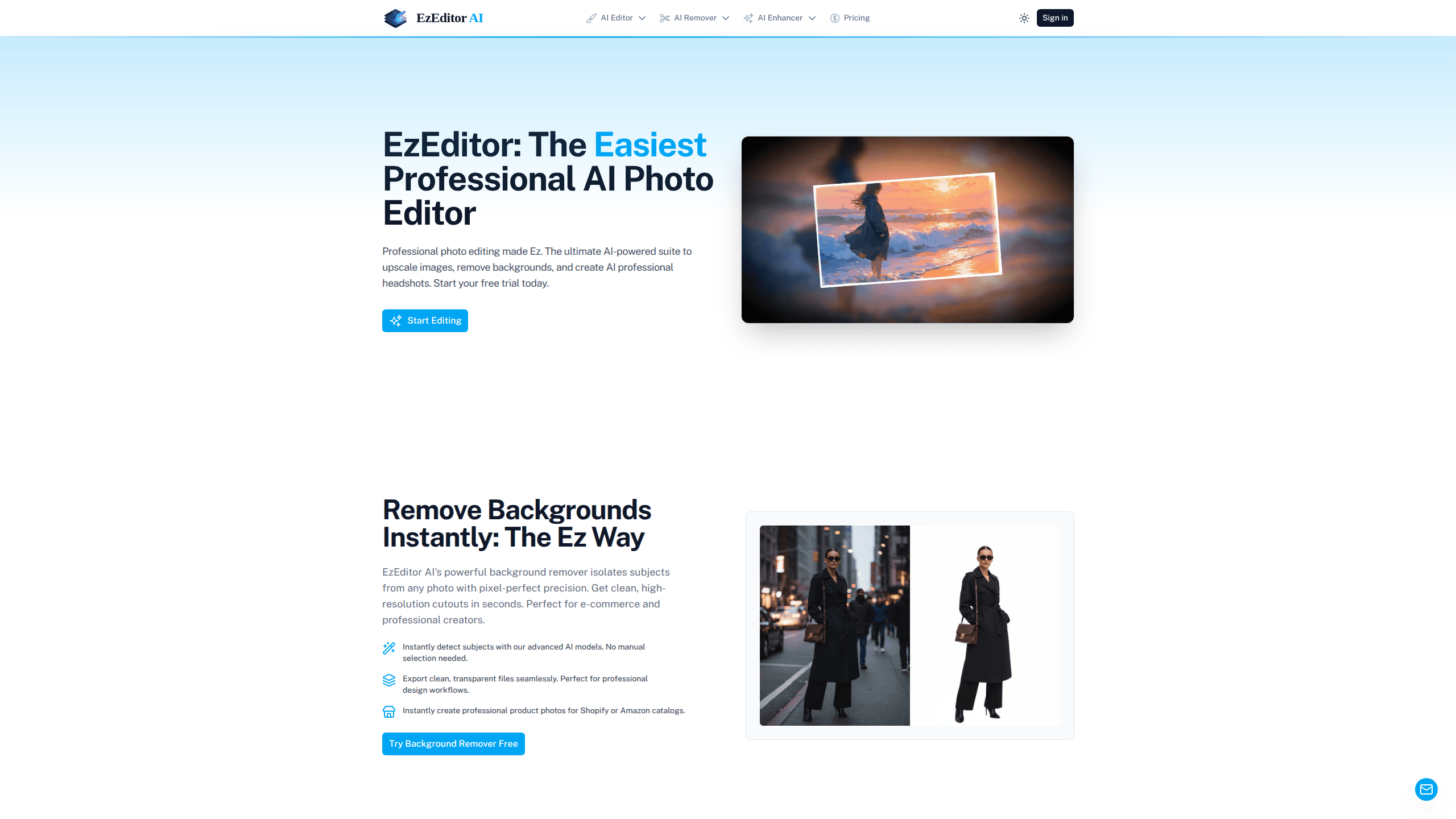 Interface preview of Ezeditor AI Free Photo Edit