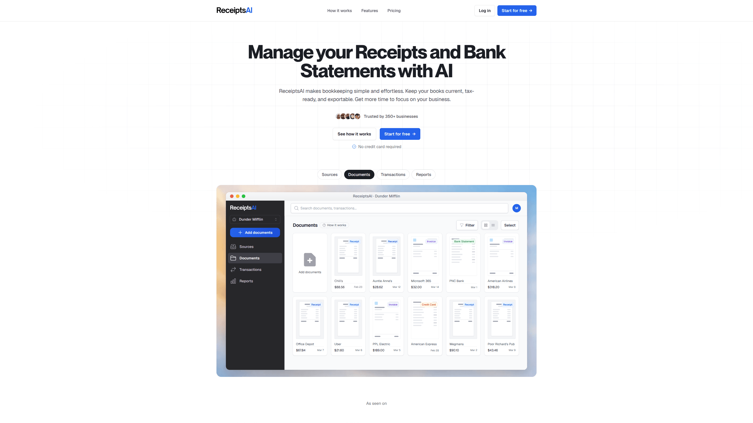 Interface preview of Receiptsai