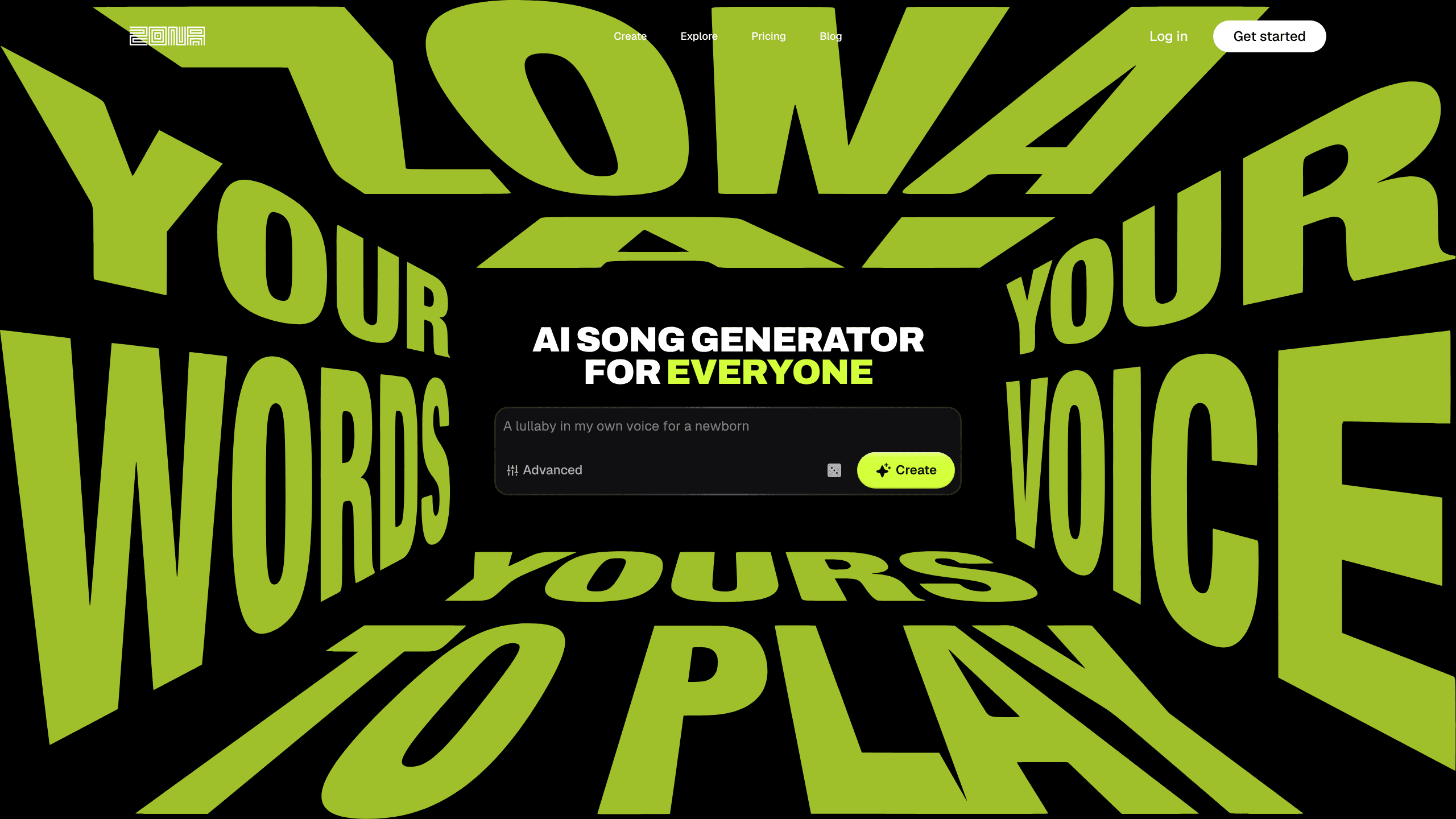 Zona AI Song Music Generator App 的介面預覽