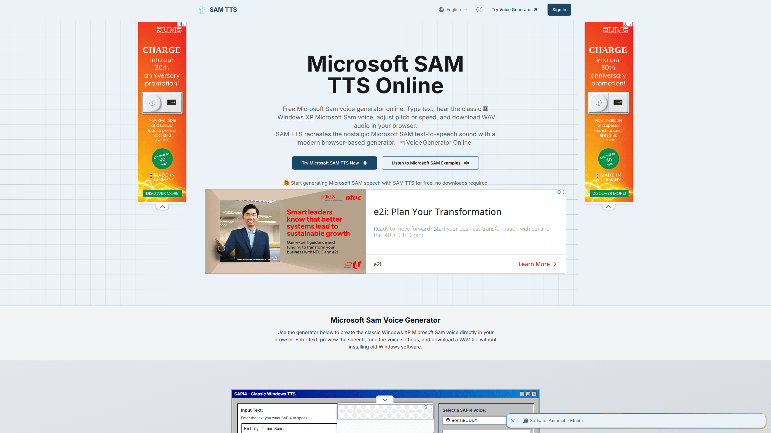 Prévia da interface de Sam Tts