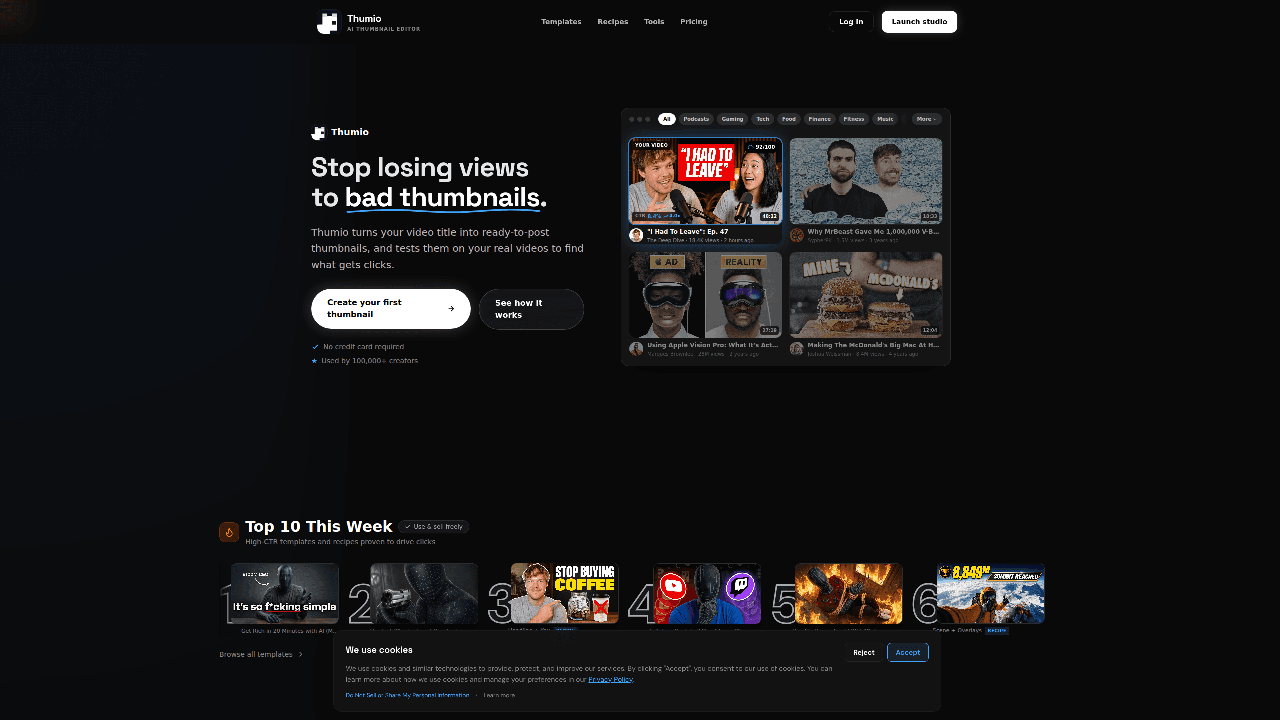 Interface preview of Thumio