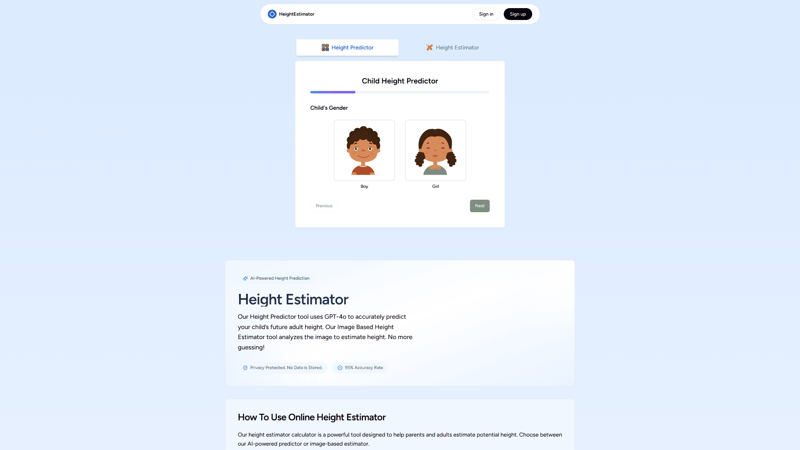 Interface preview of Height Estimator