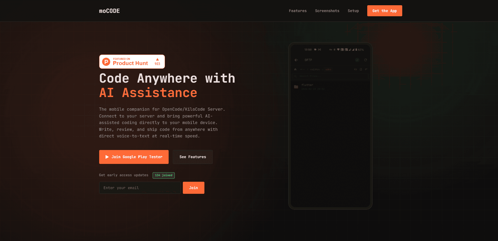 Prévia da interface de moCode