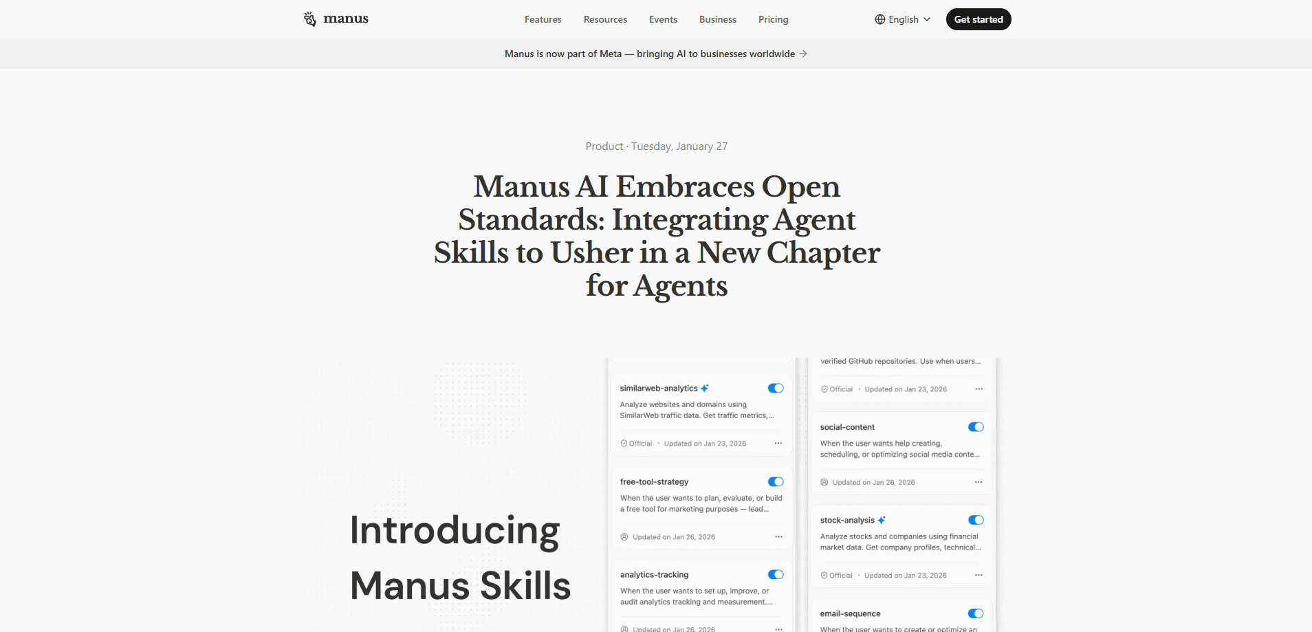 Interface preview of Manus Skills