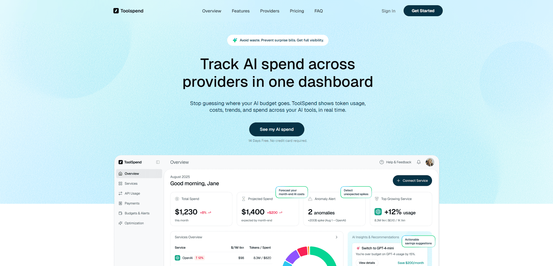 Prévia da interface de Toolspend