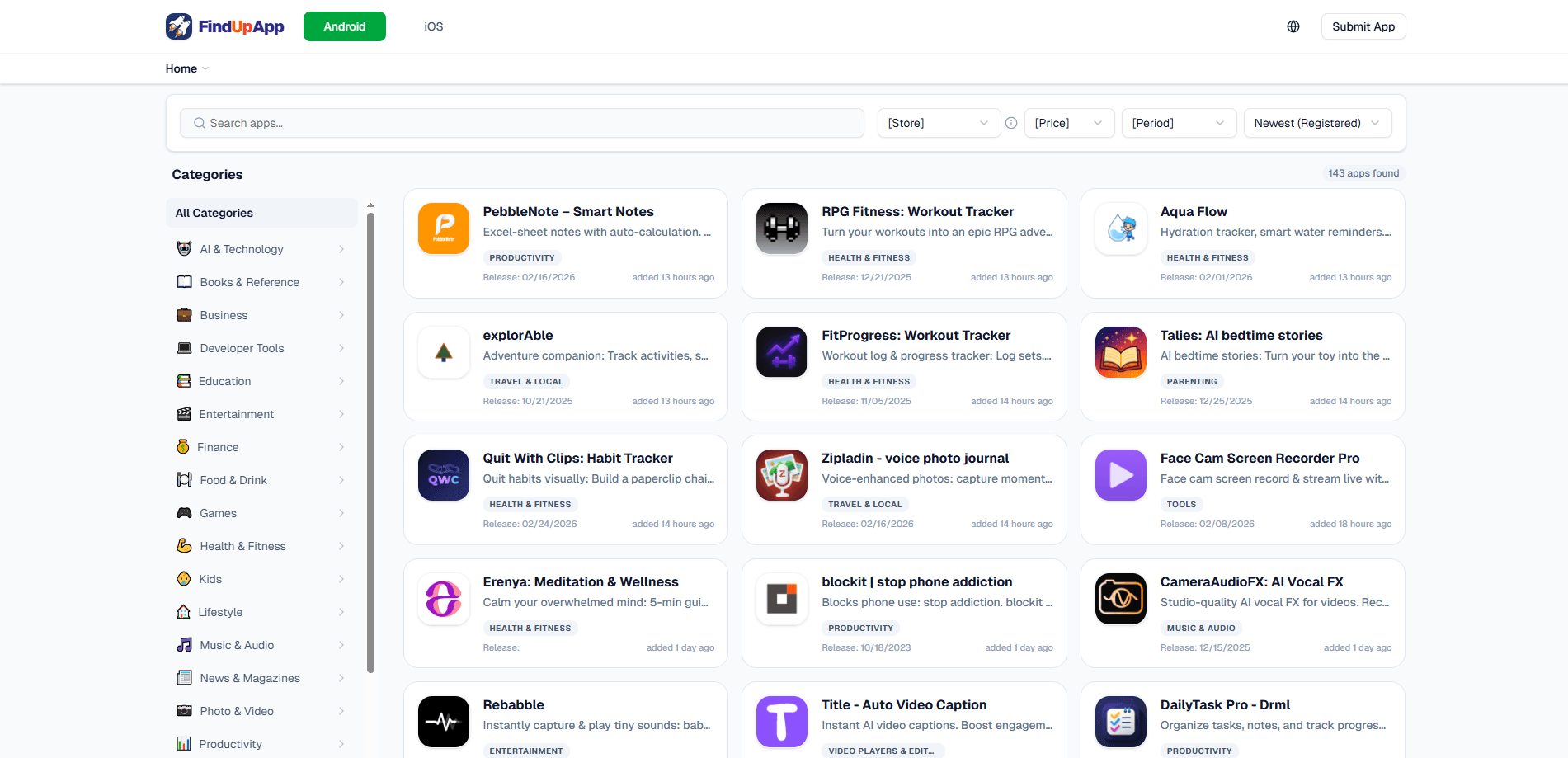 Prévia da interface de FindUpApp