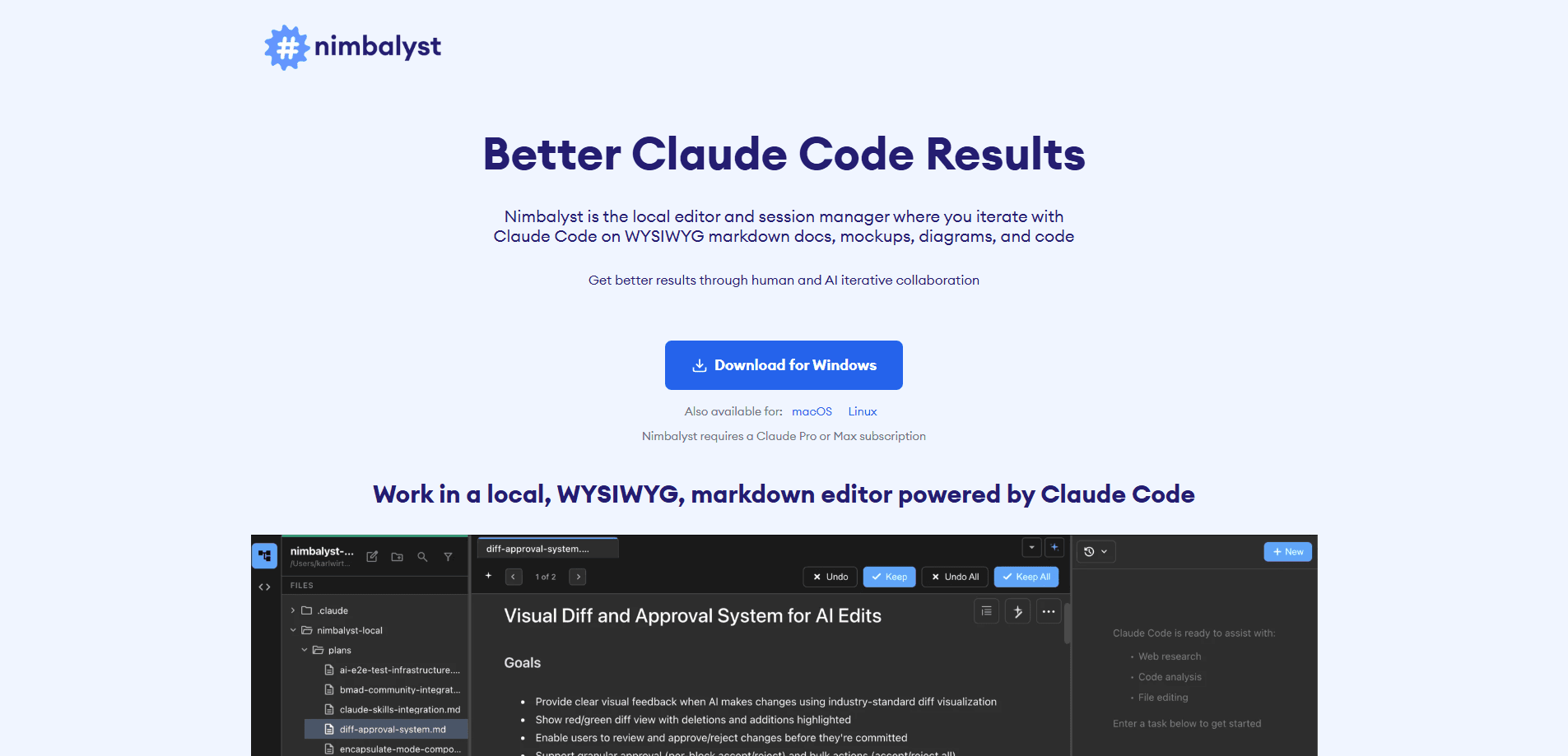 Vista previa de la interfaz de Nimbalyst Beta