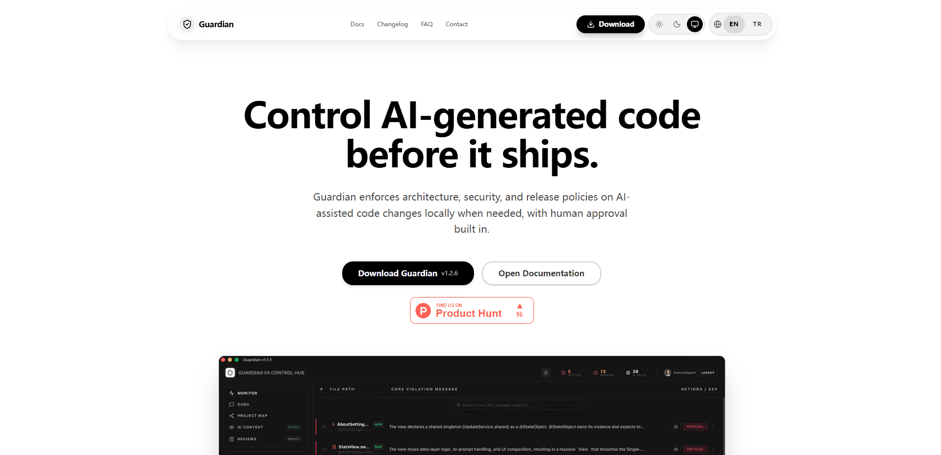Aperçu de l'interface de Guardian IDE