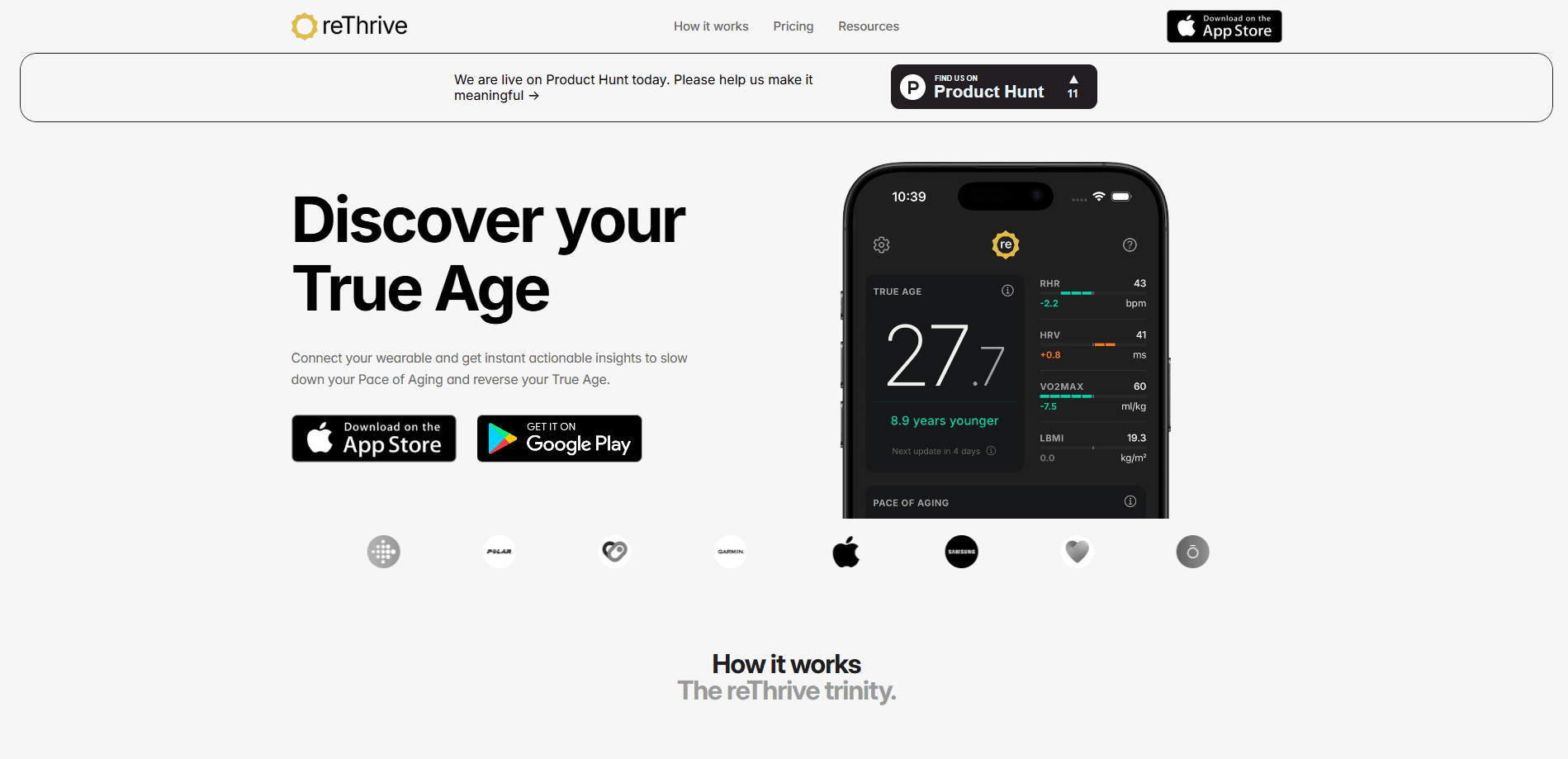 Interface preview of reThrive: Discover your True Age