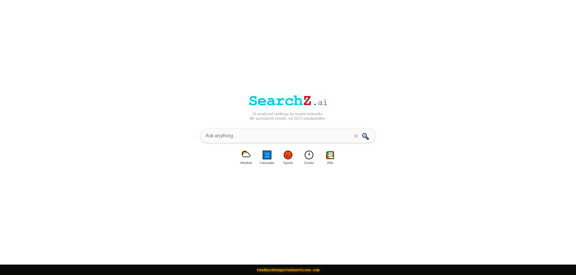 Prévia da interface de SearchZ.ai