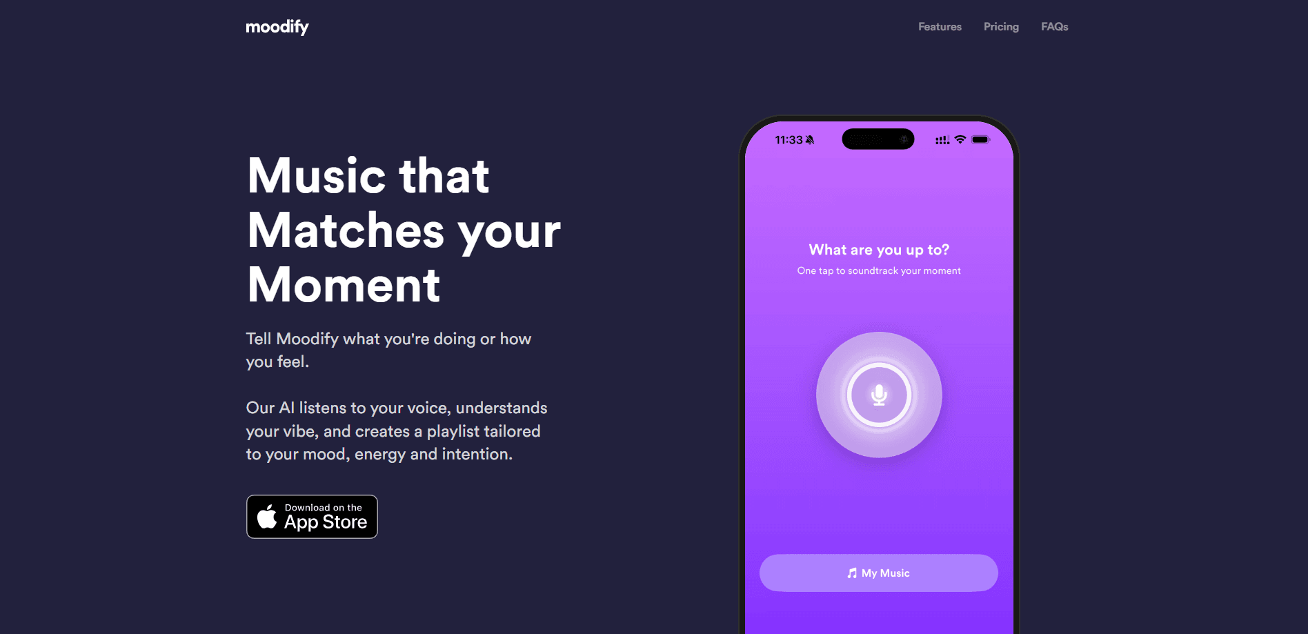 Vorschau der Oberfläche von Moodify: Playlists That Fit!