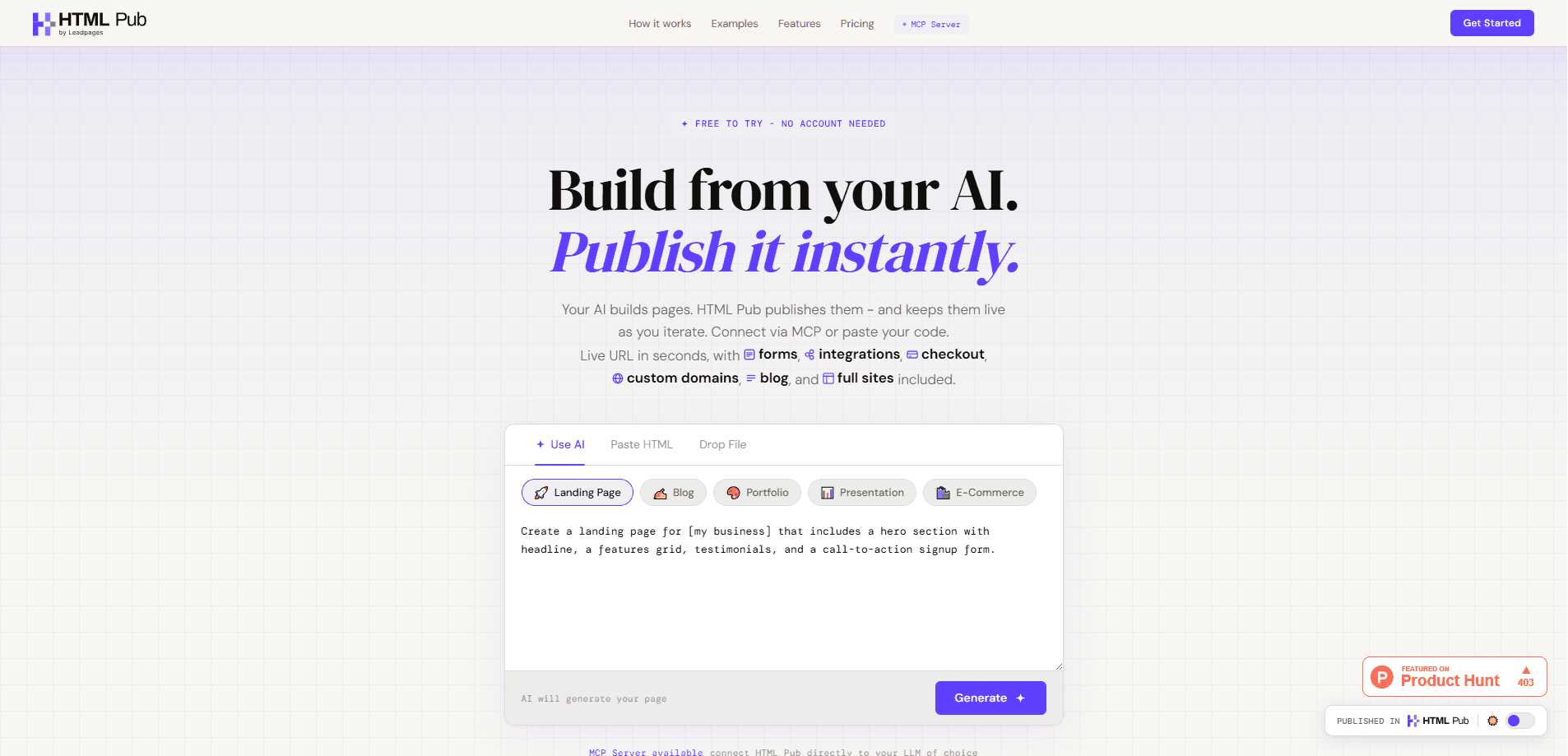 Vista previa de la interfaz de HTML Pub