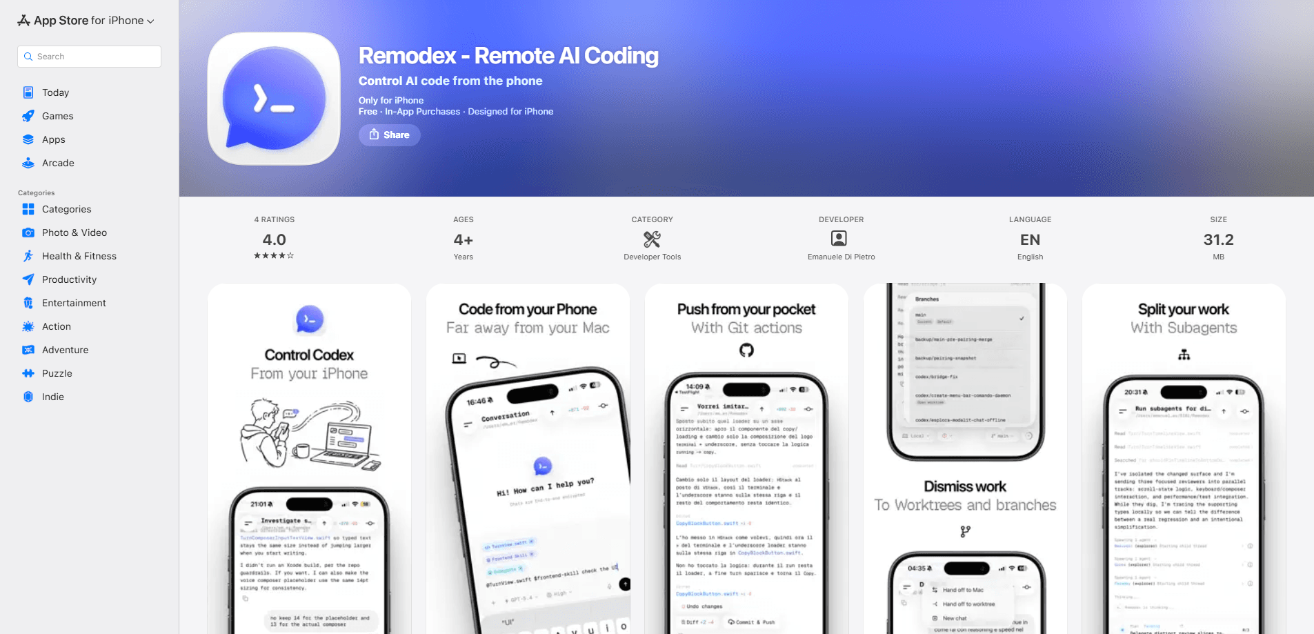 Aperçu de l'interface de Remodex