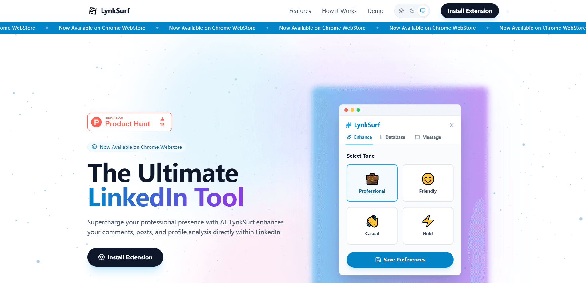 Interface preview of Lynksurf
