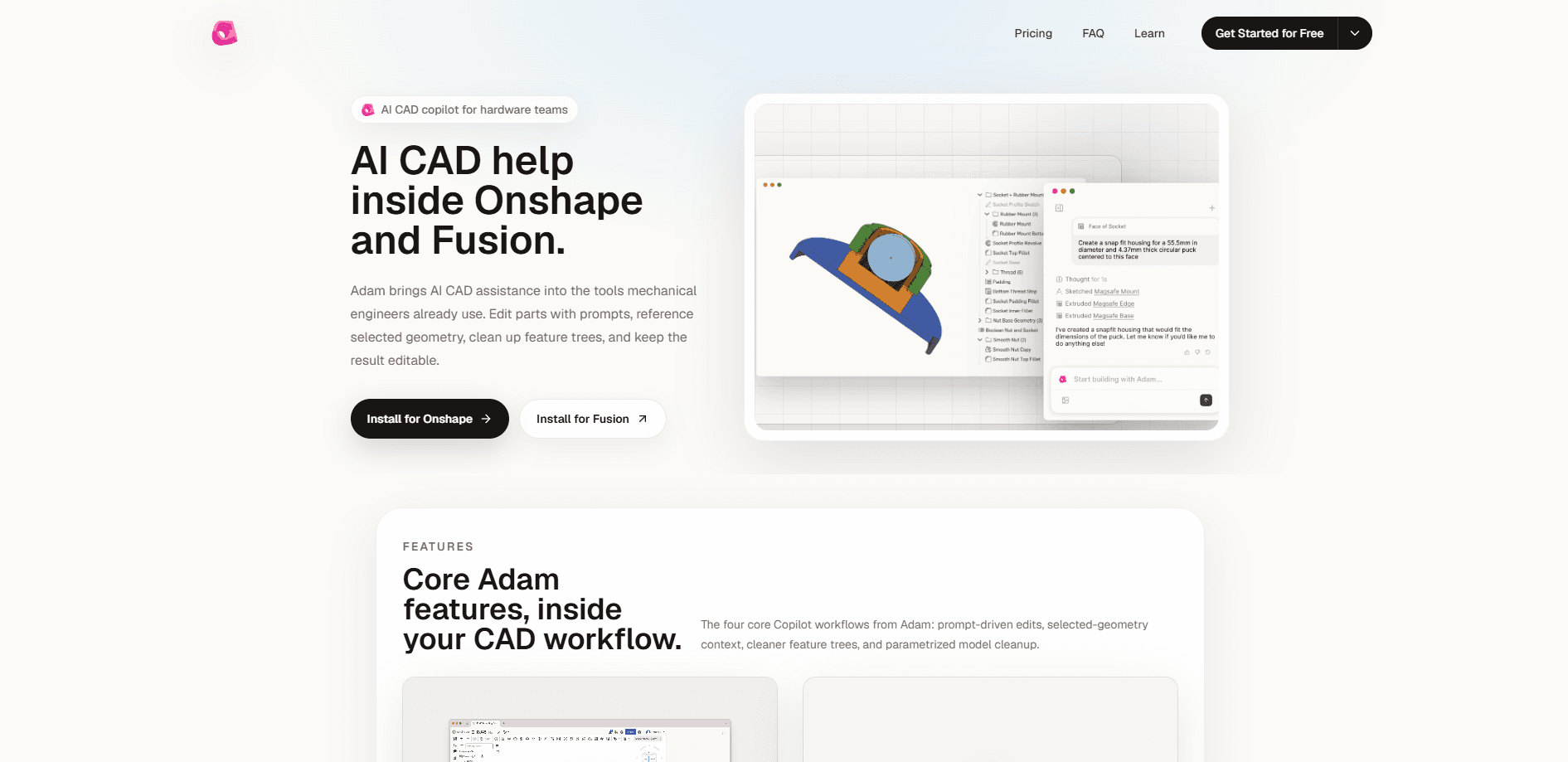 Adam CAD Copilot 미리보기