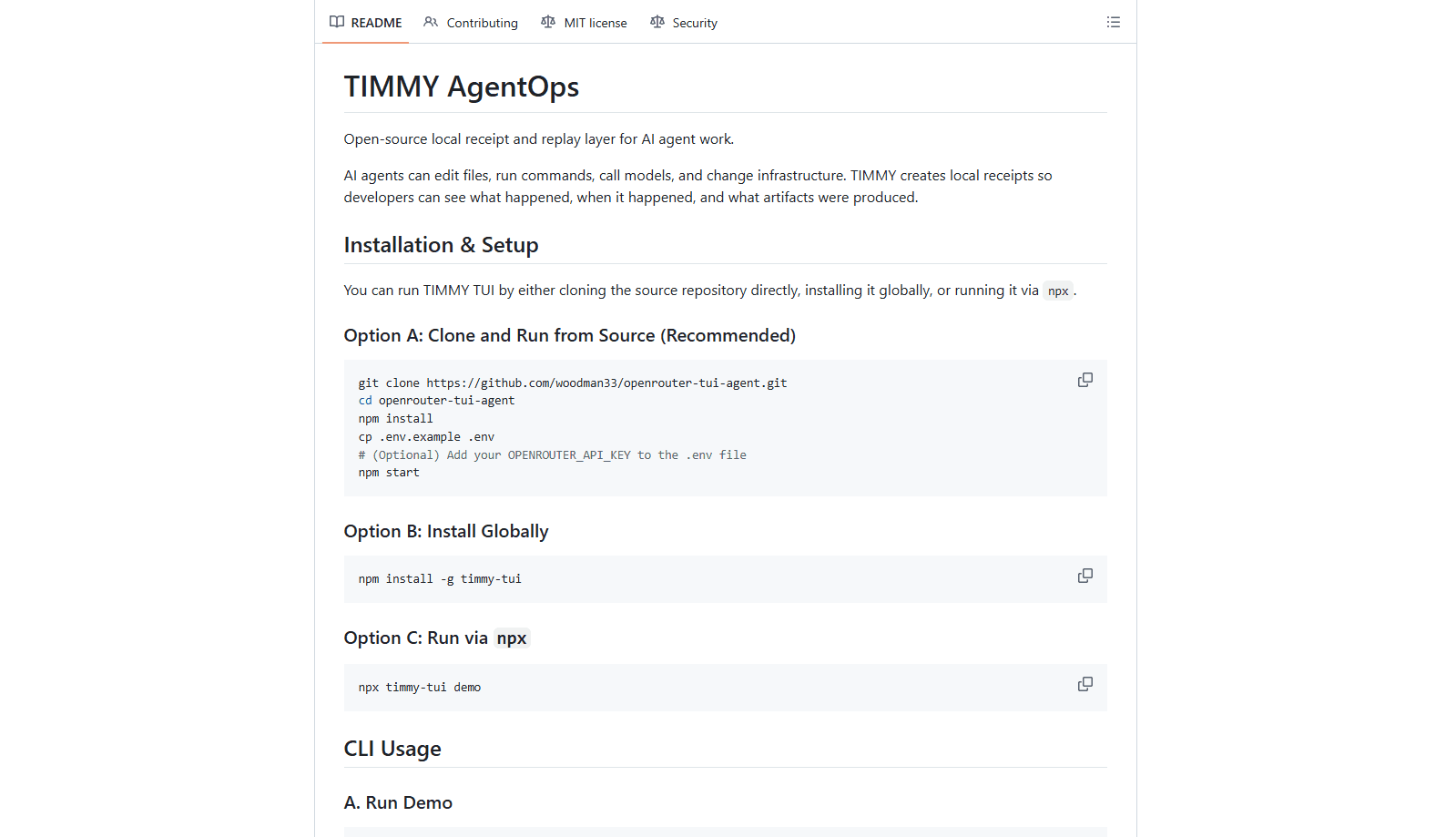 Timmy-TUI 미리보기