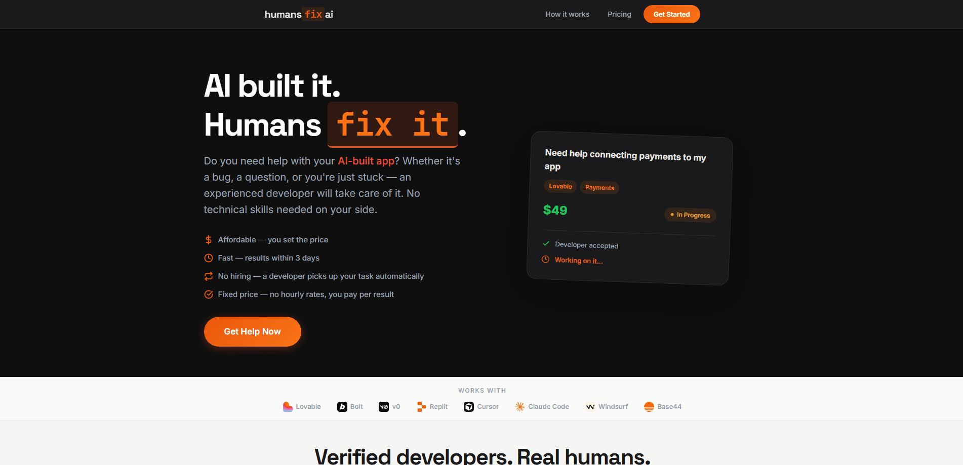 Vista previa de la interfaz de humans fix ai