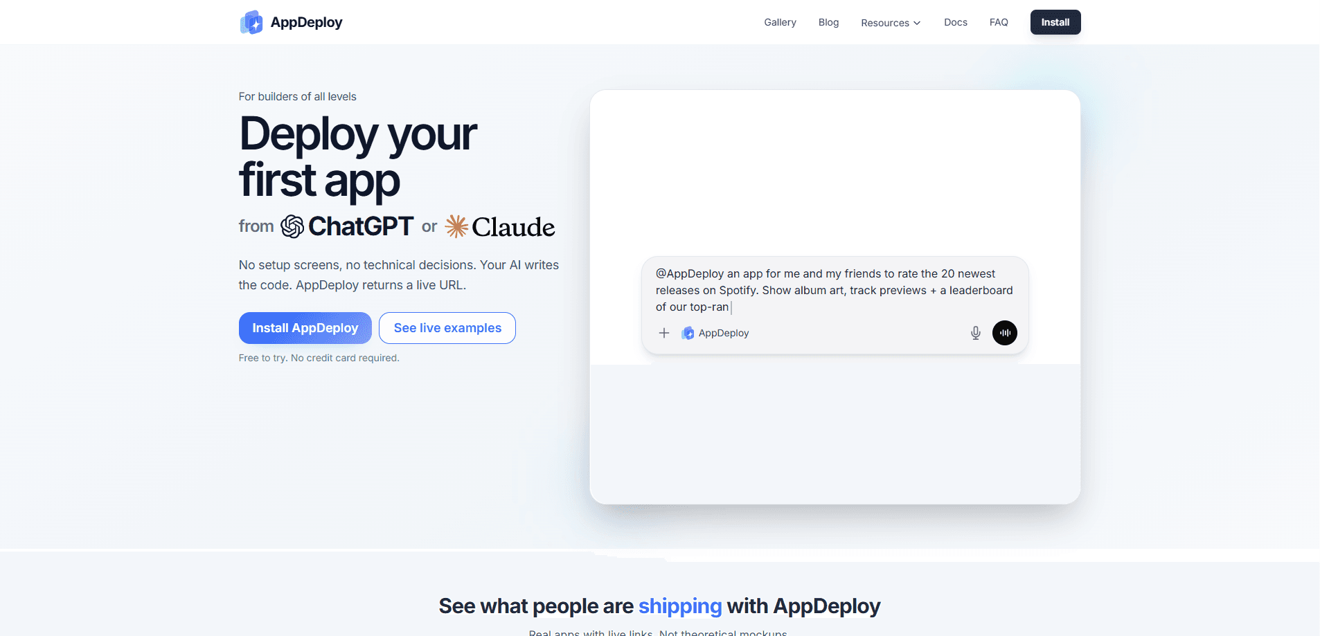 Aperçu de l'interface de AppDeploy