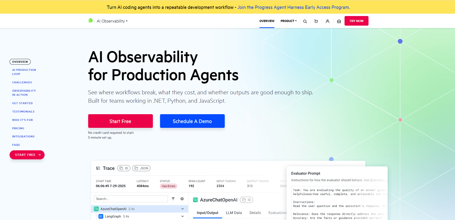 Vista previa de la interfaz de Progress AI Observability