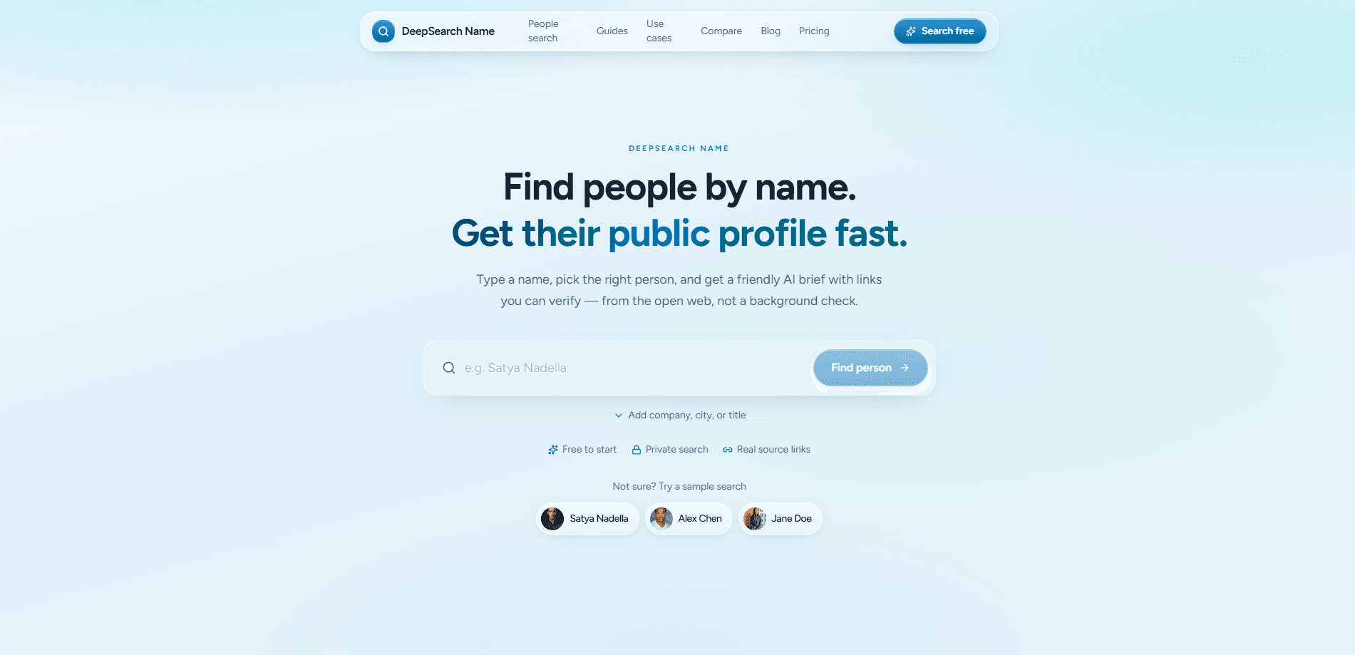 Interface preview of DeepSearch Name