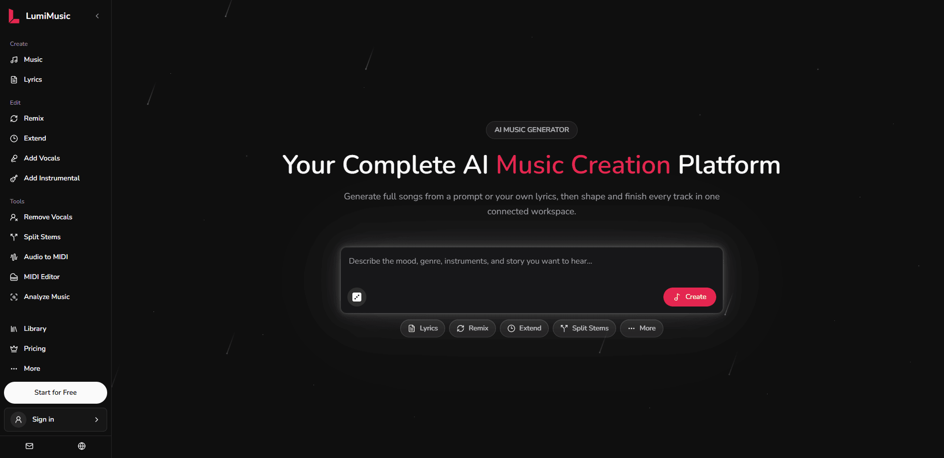 Interface preview of LumiMusic