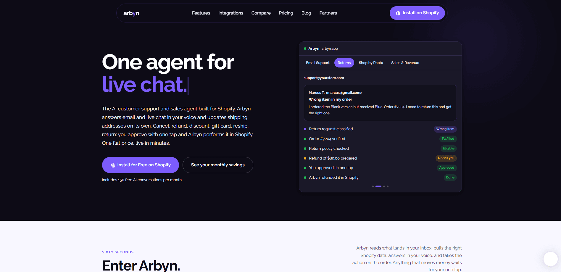 Interface preview of Arbyn
