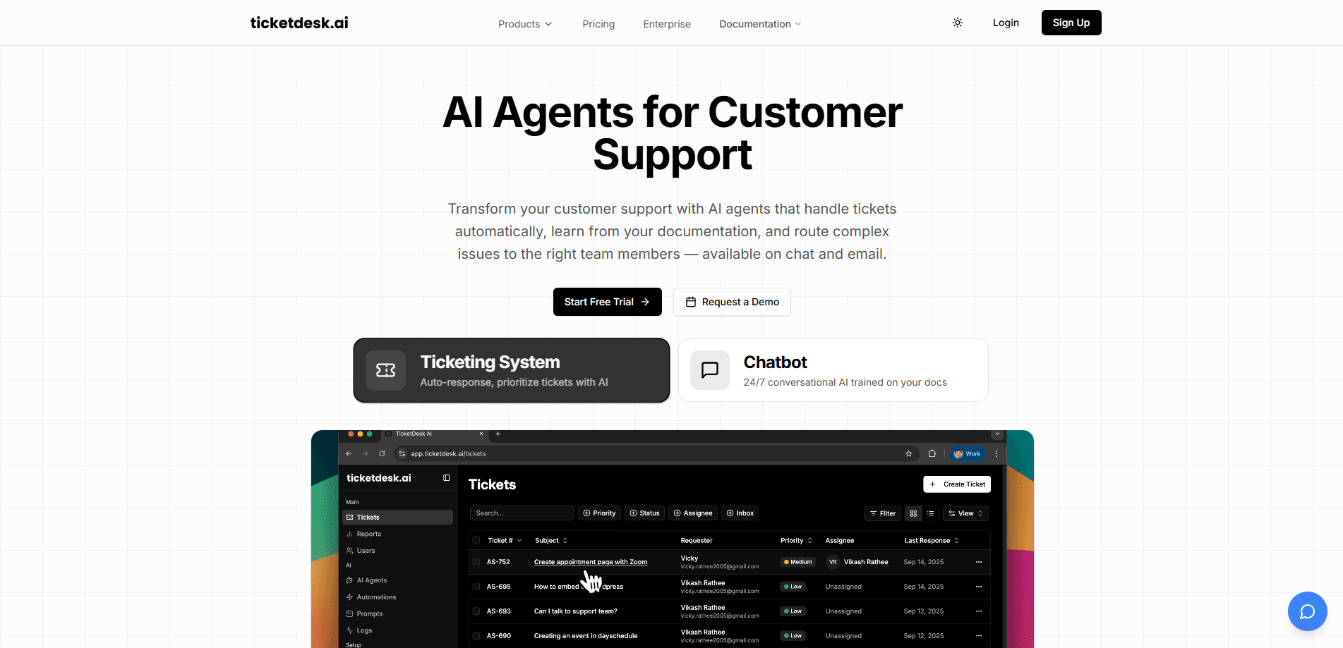 Interface preview of Ticketdesk AI
