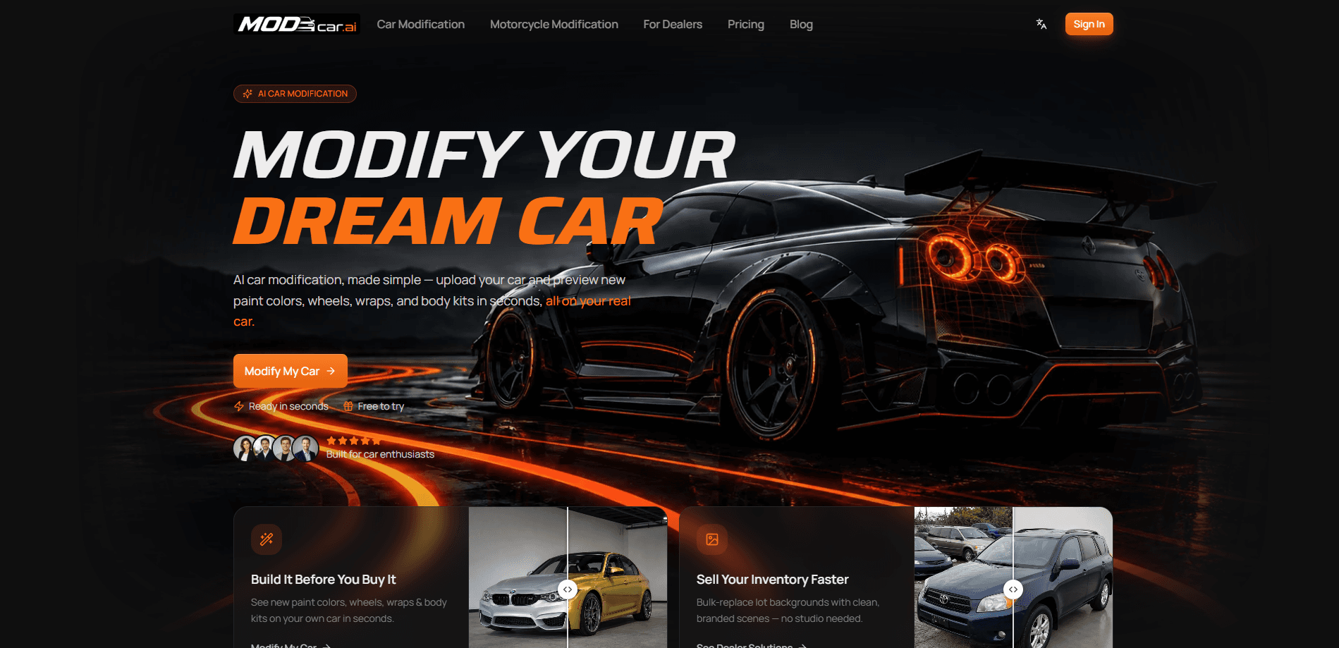 Interface preview of MODCAR.ai