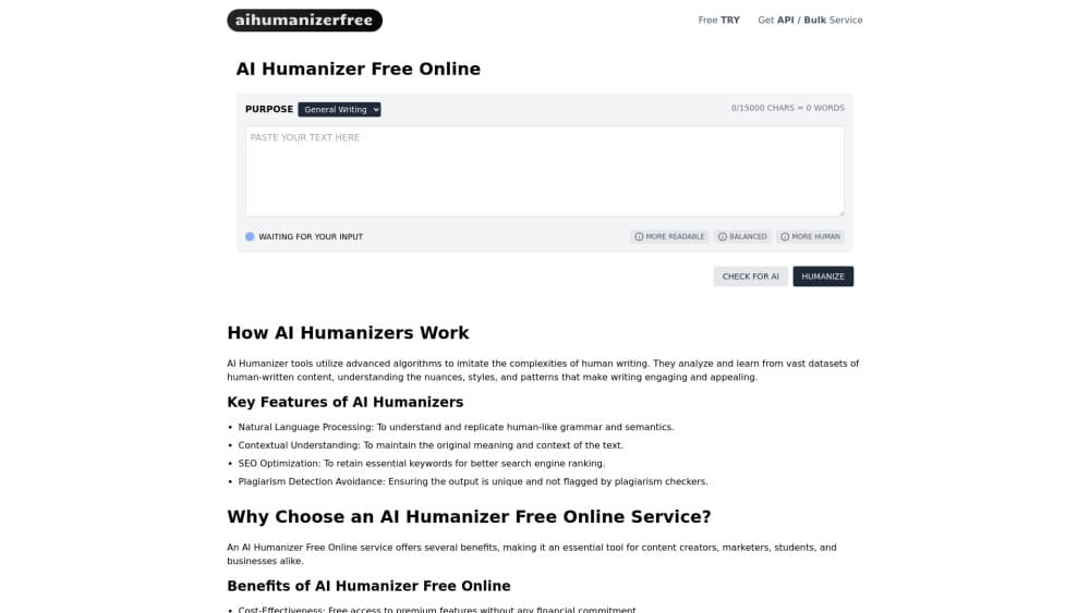 Vista previa de la interfaz de AI Humanizer Free Online