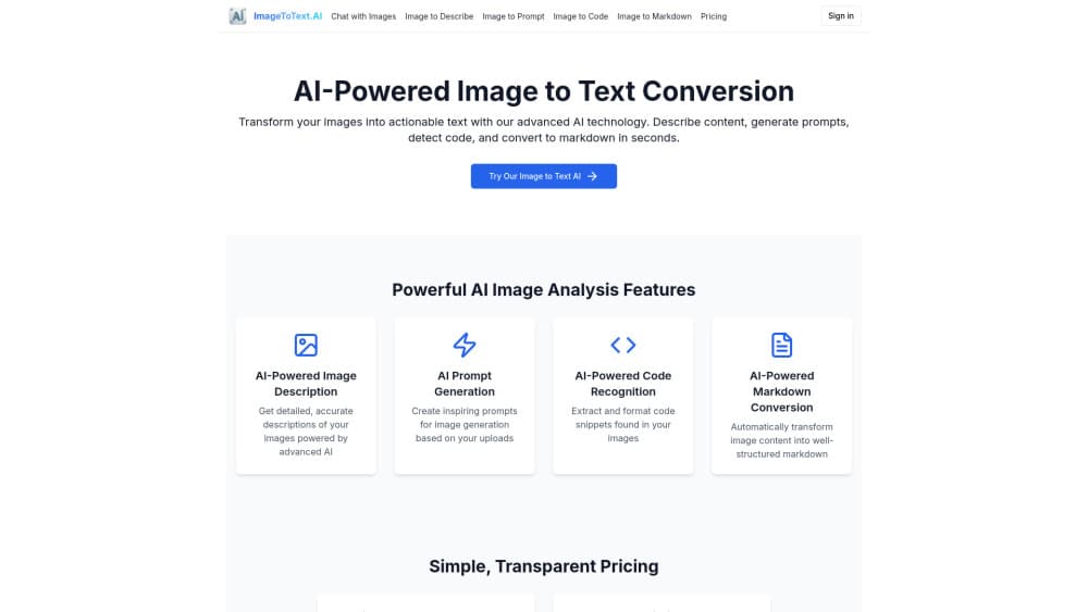 ImageToText.AI 的介面預覽