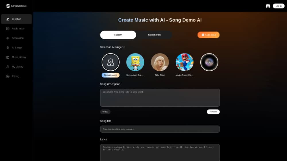 Song Demo AI 的介面預覽