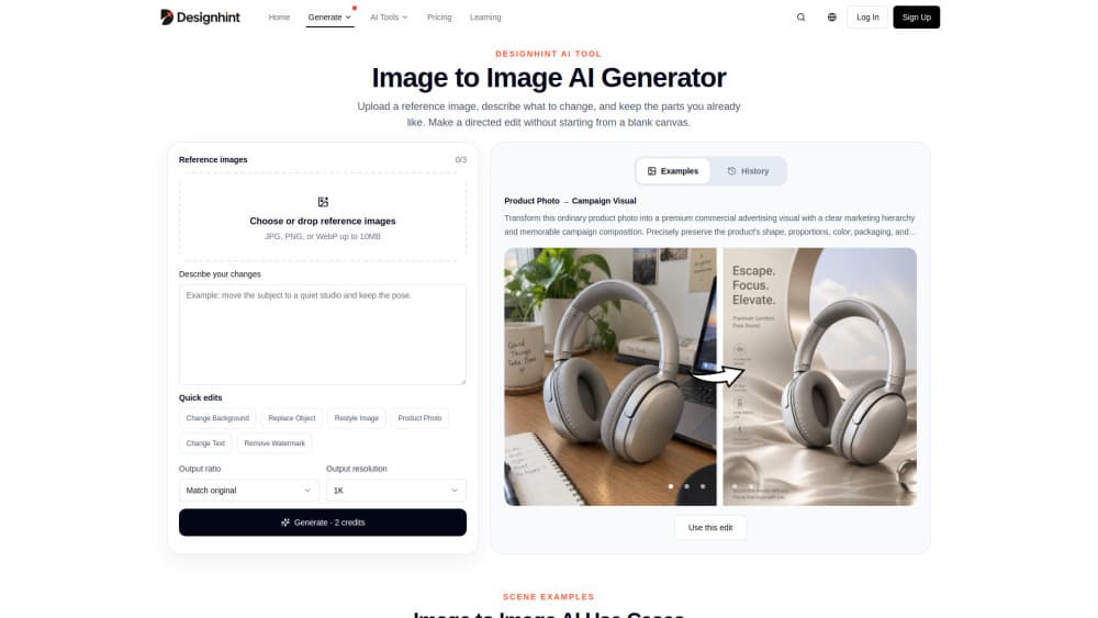 Interface preview of Designhint Image to Image AI