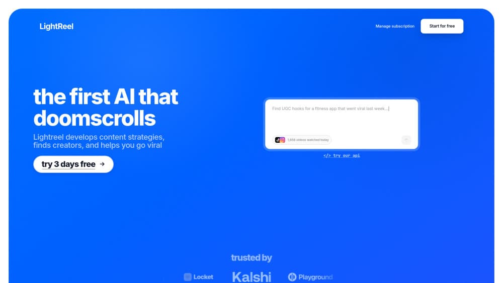 Interface preview of LightReel