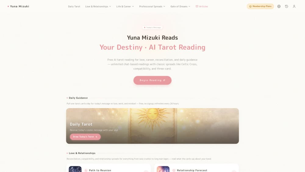 Interface preview of Unmei Tarot