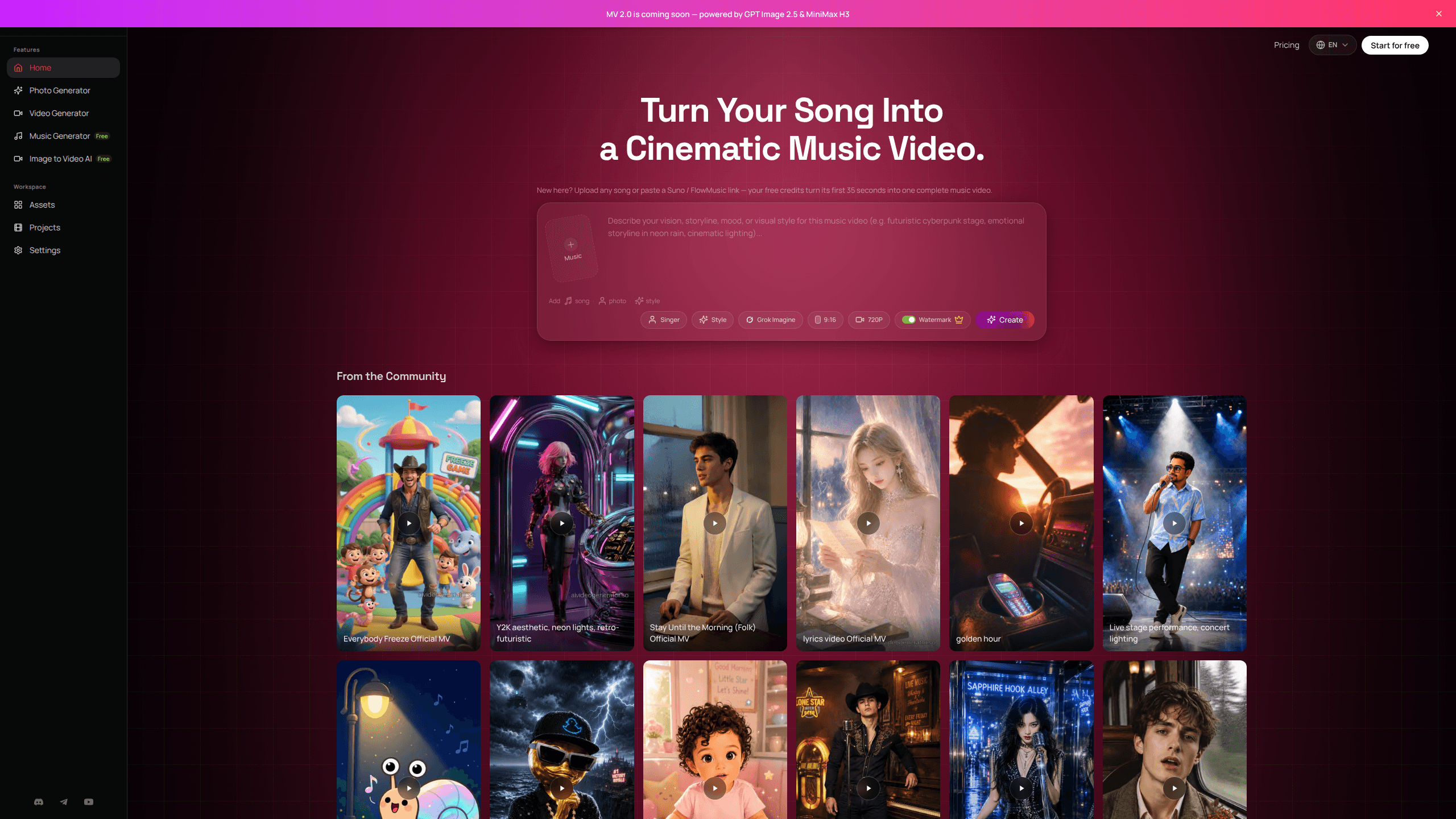 Interface preview of AI Music Video Generator So