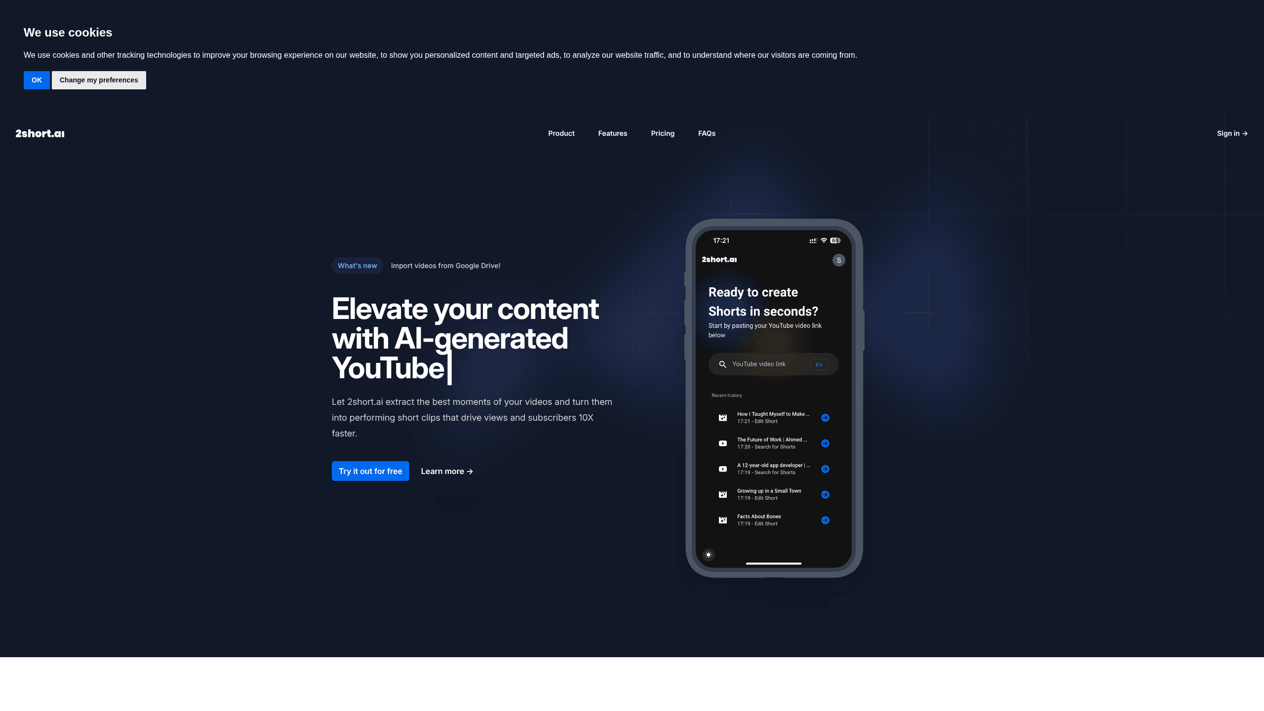 Interface preview of 2short AI