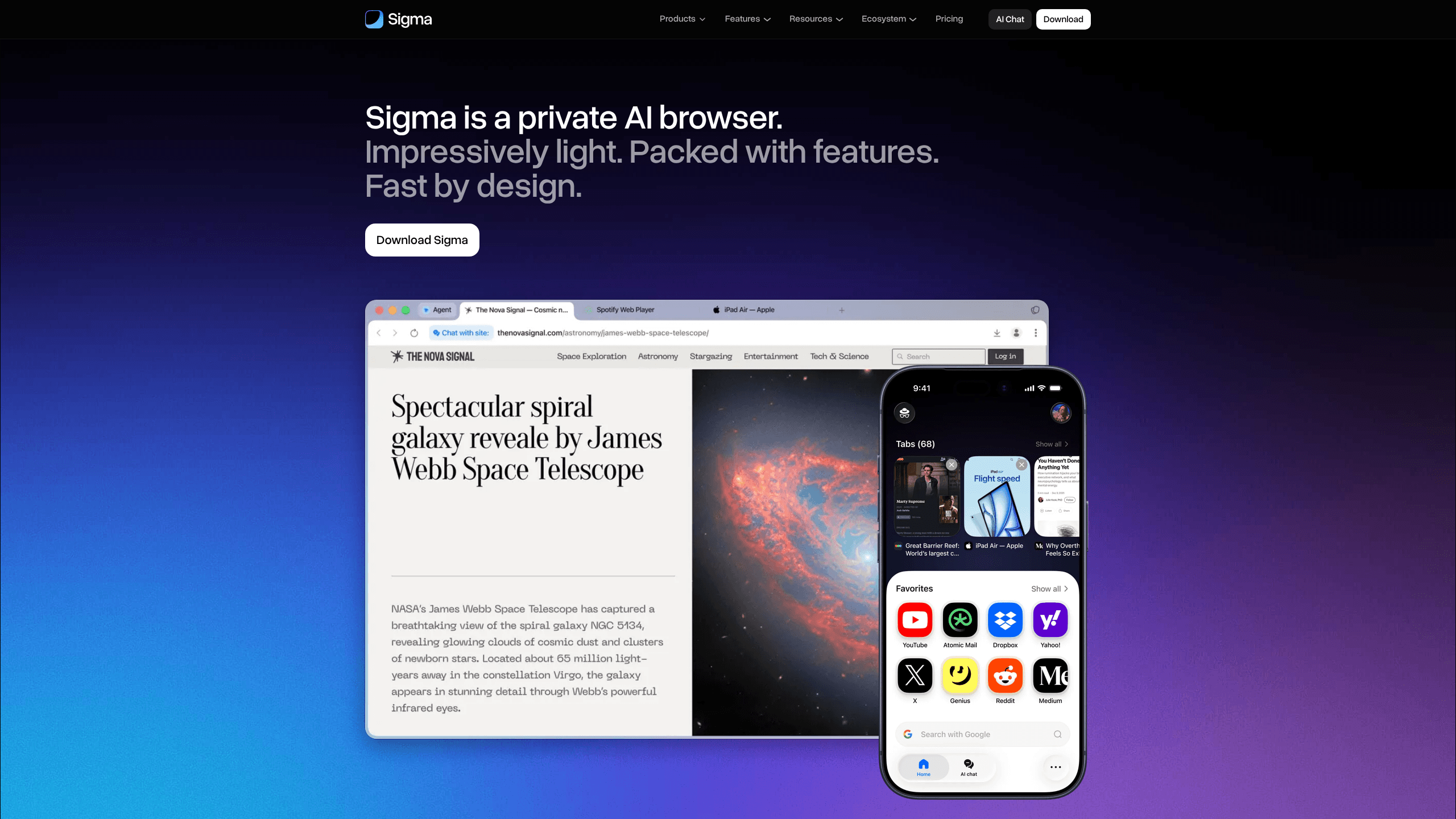 Sigma AI Browser 的介面預覽