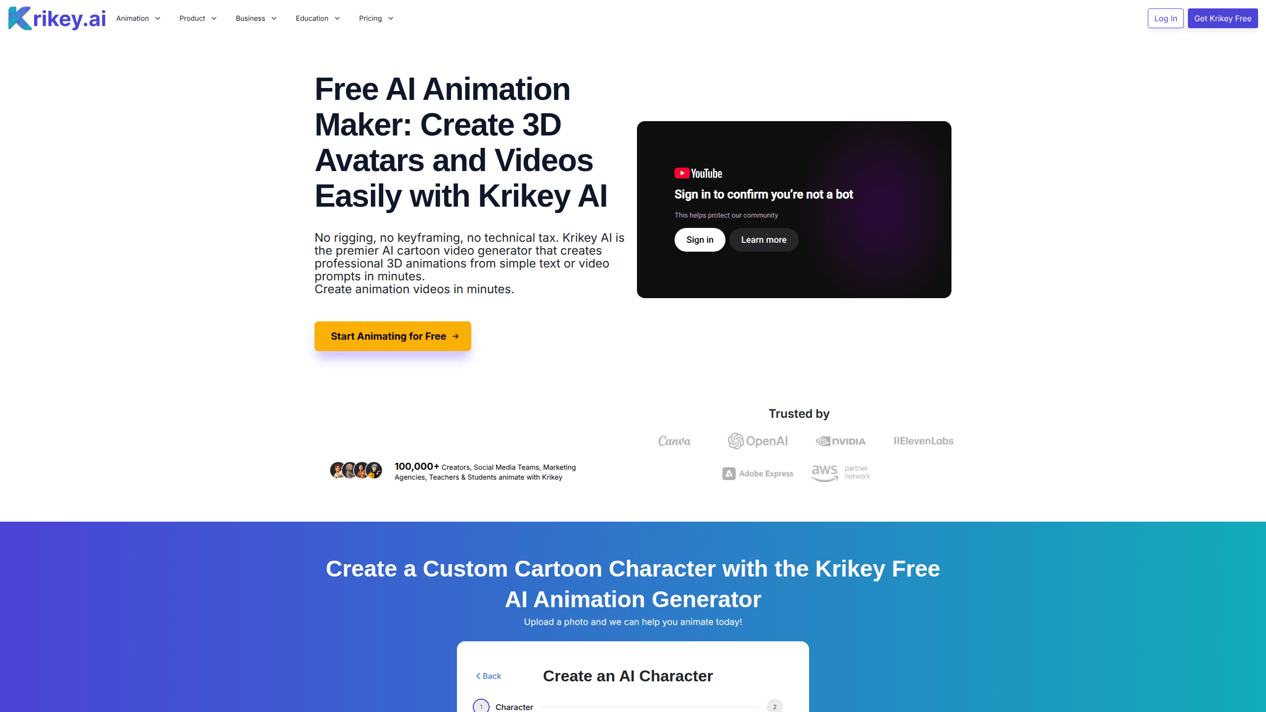 Interface preview of Krikey AI