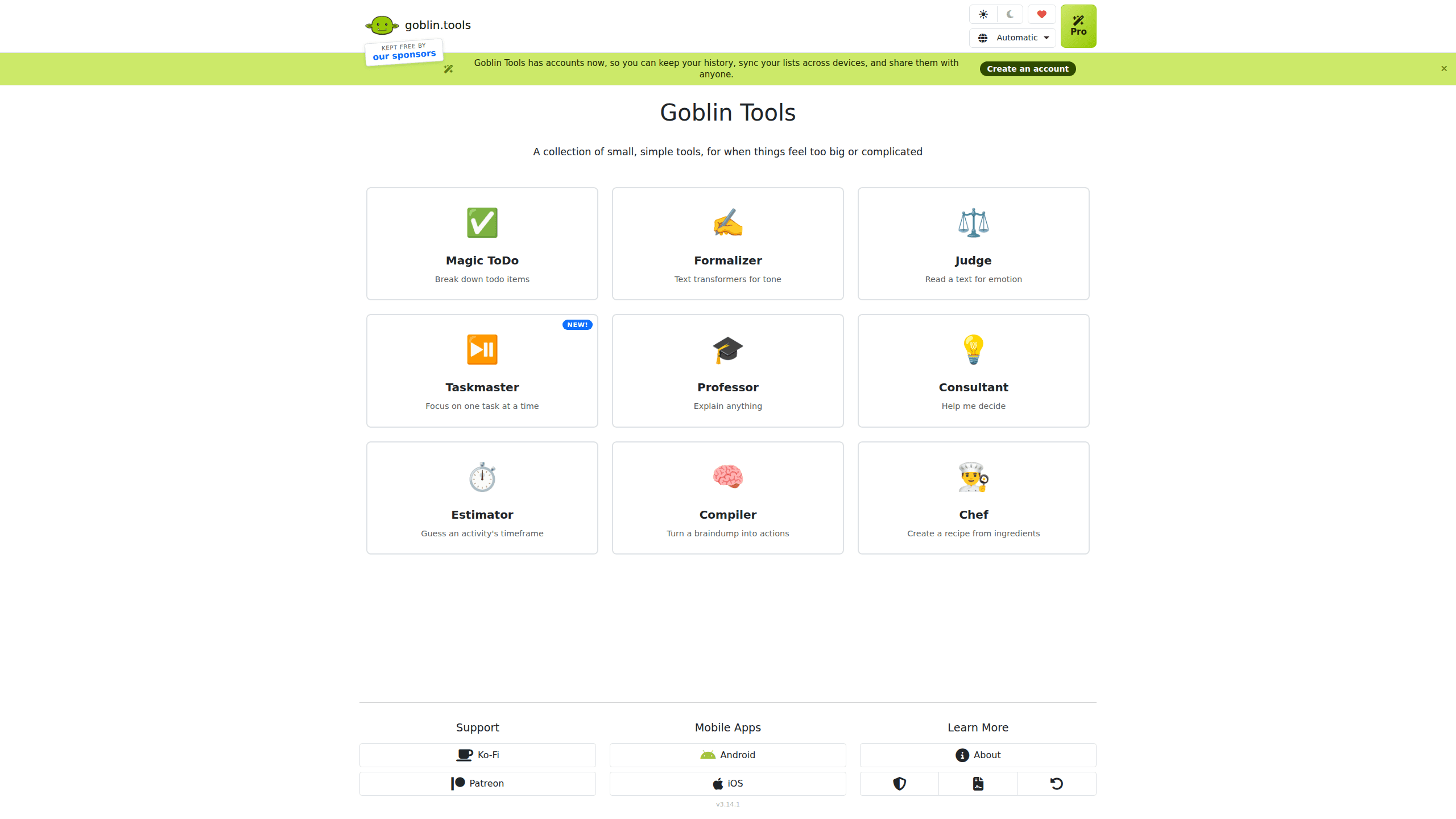 Interface preview of Goblin Tools AI